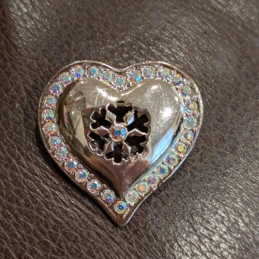Vintage  Silver Tone Heart Brooch with AB Crystal Accents Vintage 2009s.